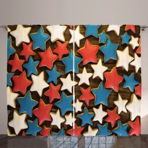 Штора в деревенском стиле ABAKUHAUS к 4 июля, разноцветное имбирное печенье, универсальная тесьма для гостиной с петлями и крючками, 280 x 225 см, цвет темно-какао и разноцветный Abakuhaus