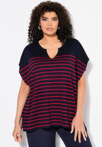 Футболка с принтом BRETON STRIPED CAP SLEEVE Ulla Popken, темно-синий