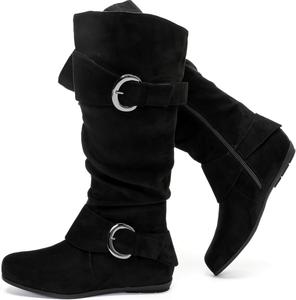 Женские сапоги Luoika на высокую икру с низким каблуком, широкие и свободные колено-высокие, с боковой молнией., Blackmf 907