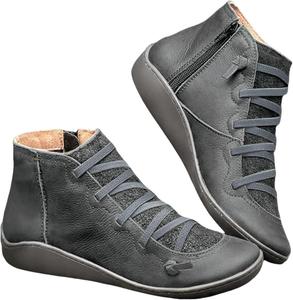 Женские ботильоны, ковбойские ботинки с шнуровкой и боковой молнией, винтажные ретро ботильоны с поддержкой свода стопы, удобные слипоны, осенние туфли на низком каблуке Generic, A-Grey