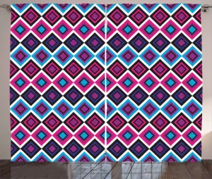 Шторы ABAKUHAUS в стиле рустик, темно-синие и розовые, психоделические линии, универсальные ленточные шторы для гостиной с петлями и крючками, 280 x 245 см, пурпурно-фиолетовый сине-зеленый Abakuhaus