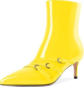 Женские ботильоны на невысоком каблуке с пряжкой, заостренным носком, для офиса, стильные и удобные, каблук 2,5 дюйма Younton, Patent Yellow