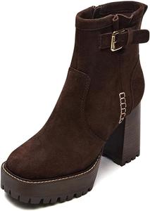 Женские ботильоны YDN с массивной платформой, квадратным носком, ремешком с пряжкой, высокими каблуками, застежками-молниями, для офиса и делового образа, размеры 4-16 US, Dark Brown