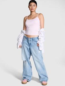 Довольно идеальная майка Pink, pointelle pink tulip stripes w/ hearts