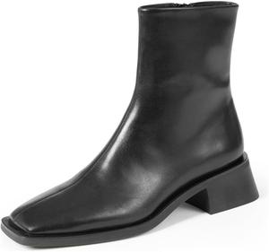 Женские удобные ботильоны Miss Left с низким устойчивым каблуком, квадратным носком, классическим дизайном, для вечеринок и повседневной носки, с боковой молнией, стильные короткие ботинки, размер 4-16 US, Black