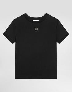 Футболка из джерси с логотипом DG, украшенным стразами Dolce&Gabbana, черный