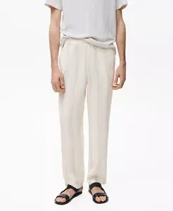 Мужские брюки с эластичным поясом из льна Mango, белый