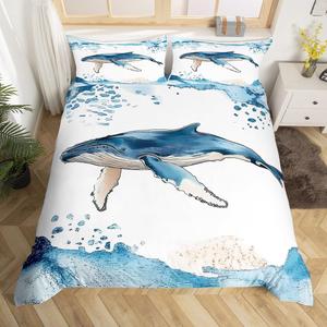 Erosebridal Комплект постельного белья Dolphin Kids с морским принтом дельфинов в бело-голубых тонах, мягкий материал, Skyblue