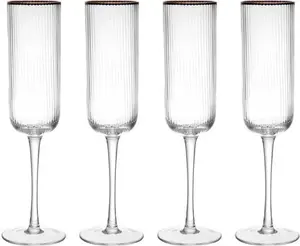 Бокалы для шампанского Sorrento, хрустальный бокал с золотой каймой и широкой формой, 200 мл, набор из 4 изящных прозрачных хрустальных бокалов без свинца, элегантный дизайн для торжеств Mikasa