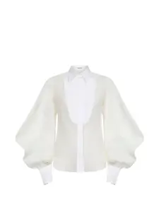 Рубашка с манжетами на пуговицах и рукавами "фонарик" Brunello Cucinelli, белый