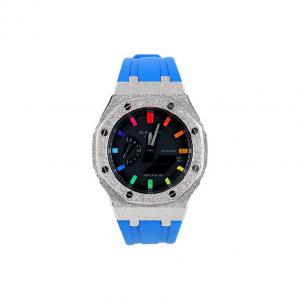 Часы Casio G-Shock Analog-Digital 2100 Series, арт. GA-2100-1A1, 44 мм, синий/морозно-серебристый/черно-радужный