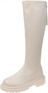 Женские сапоги ZBYY до колена, широкие голенища, удобные зимние сапоги до колена для верховой езды с массивным низким каблуком, ботинки Челси с молнией и средним голенищем, White