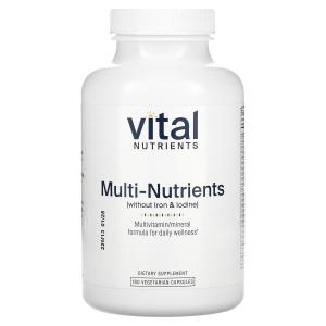 Мультивитамины без железа и йода Vital Nutrients, 180 капсул
