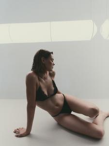 Трусы из смесового шелка с кружевной отделкой Massimo Dutti, black