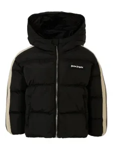Пуховик с капюшоном и полосками Palm Angels Kids, черный