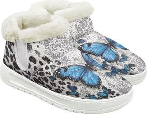 Женские зимние ботинки JoyLamoria House с мехом для работы и походов, утепленные для улицы, Butterfly Leopard Print