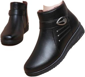 Женские ботильоны на платформе с искусственной подкладкой, зимние теплые снежные ботинки, противоскользящие повседневные ботиночки для осени и холодной погоды Generic, Black -D