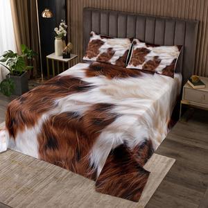 Erosebridal Комплект постельного белья Highland Cow с принтом коров в деревенском стиле, Copper Brown White