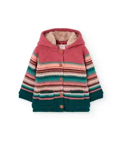 Вязаная детская куртка с капюшоном и полосатым принтом Boboli, мультиколор