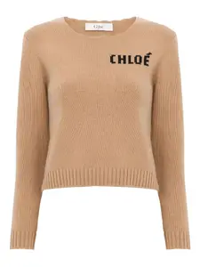 Свитер с вышитым логотипом Chloé, коричневый