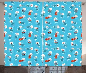 Штора ABAKUHAUS Ангел в деревенском стиле, Фантазия с музыкальными инструментами, для спальни, присборенная, с петлями и крючками, 280 x 225 см, цвет: белый, синий, красный Abakuhaus