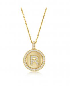 Колье из стерлингового серебра с золотым покрытием и микропаве из циркония в форме круга с инициалами Simona, Gold r