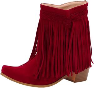 Женские Ботинки DINTAHA Fringe из искусственной замши, с бахромой, на массивном каблуке, Burgundy