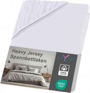 Простыня на резинке DreamScience Heavy Jersey 180 - 200 x 200 см, белая, для наматрасников высотой до 10 см - Простыня на резинке, размерная стабильность, 160 г/м², эластичная по всему периметру, не требует глажки NYVI