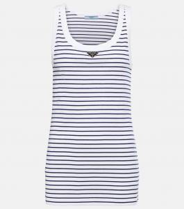 Полосатая хлопковая майка-борцовка Prada, Bianco+Blu
