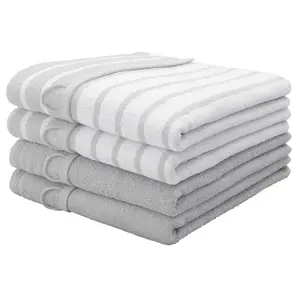 Мои домашние полотенца для душа Finn, полотенца для душа 70x140 см Набор и серия, с однотонными цветами и полосками, 100% хлопок My Home, светло-серый