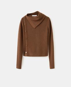 Женский свитер с асимметричным вырезом и пуговицами MANGO, Caramel