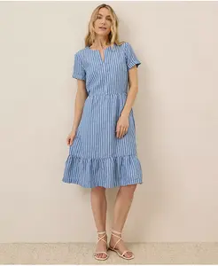 Женское платье с V-образным вырезом из смеси органического хлопка и льна Canopy Pact, синий