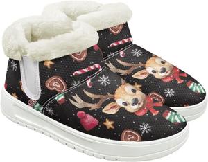 Рождественские ботильоны JoyLamoria для женщин, походные зимние ботинки, утепленные короткие уличные, Deer Snowflake Print