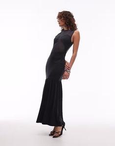 Платье макси с сетчатыми вставками ASOS DESIGN черного цвета