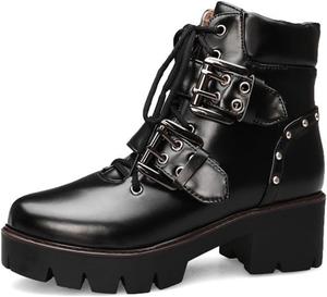 Женские модные ботильоны MIOKE на шнуровке с кружевом, водонепроницаемые, с толстой платформой, средним каблуком и короткие, в стиле милитари, Black-Velvet Lined