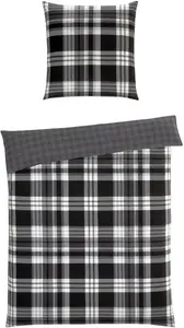 Двустороннее постельное белье из фланели - 135 x 200 см - Черный - Антрацит - Белый - Хлопок - с застежкой-молнией HPI Home Product Import GmbH