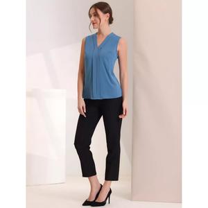 Женские плиссированные офисные блузки без рукавов с V-образным вырезом спереди ALLEGRA K, белый