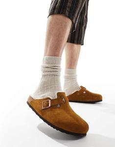 Светло-коричневые сабо унисекс из овчины Boston на норковой подкладке Birkenstock