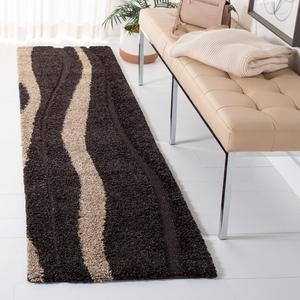 Ковер-дорожка SAFAVIEH, 69 x 275 см, Florida Shag Collection - , Dark Brown & Beige, дизайн в полоску, без линьки и простой в уходе, идеален для помещений с высокой проходимостью в гостиной, спальне (SG451-2813)