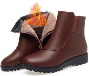 Женские кожаные зимние ботинки MAMA с флисовой подкладкой, боковой молнией, водонепроницаемые, теплые снежные ботильоны с круглым носком, повседневные ретро ботинки Galonfulty, Brown