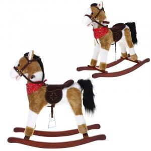 Интерактивная лошадка-качалка, виляющая хвостом, ковбойский шарф бежево-белого цвета Nobo Kids