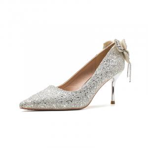 Женские туфли на тонком каблуке и высоком каблуке Bamiti, Silver