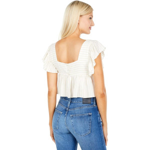 Топ BCBGMAXAZRIA Stripe Ruffle Top, цвет Off-White Combo