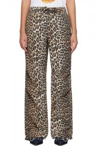 Брюки на шнурке из льняной ткани "Leopard" с эффектом потертости Ganni, цвет almond milk