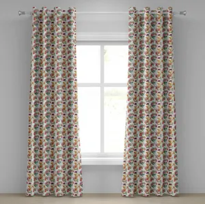 Штора на люверсах ABAKUHAUS Череп, Лилии, тропические цветы, череп с эффектом акварельной живописи, декоративная двухпанельная штора, 280 см x 245 см, цвет: оранжевый, зеленый, розовый