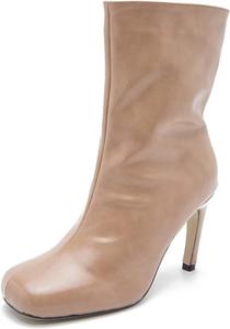 Универсальные женские ботильоны на щиколотку с квадратным носком, высокие туфли-лодочки на шпильке, без застежки, модные короткие ботинки средней длины, деловые и повседневные формальные ботинки для женщин Generic, Khaki