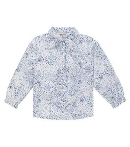 Хлопковая рубашка с завязками на шее и принтом Il Gufo, синий