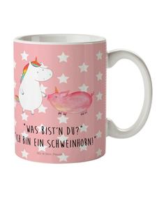 Детская кружка Поросенок-единорог с надписью в пастельно-красных тонах Mr. & Mrs. Panda