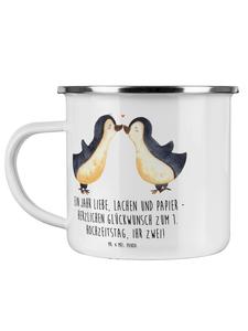 Эмалированная кружка на первую годовщину свадьбы, бумажную годовщину свадьбы... белого цвета Mr. & Mrs. Panda