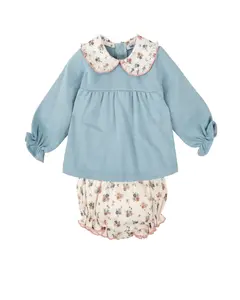 Комплект для маленькой девочки с толстовкой с воланчиком на воротнике и подходящими штанами BABIDÚ, синий